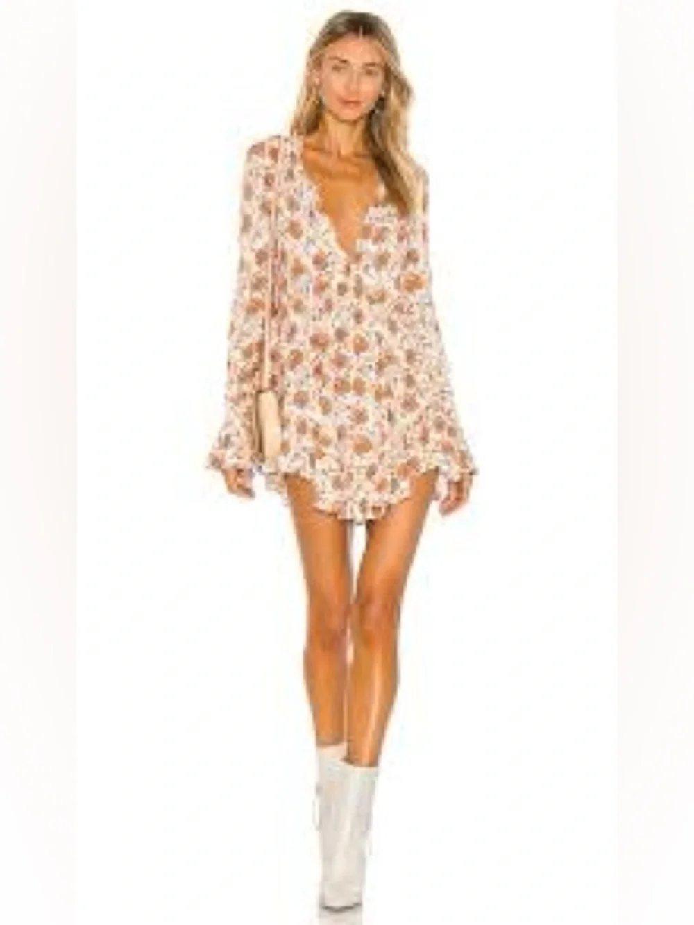 Free People Olivia Printed Tunic Floral Mini Dress Top Women's XL Boho
